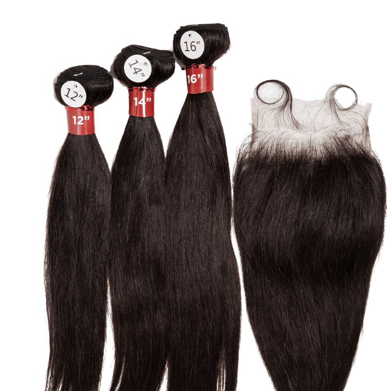18"-20"-22" 3 Straight Bundles + 4" x 5" Pre-Plucked HD Lace U-Shaped Closure With Baby Hair