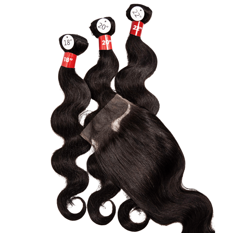 14"-16"-18" 3 Body Wave Bundles + 4" x 5" Pre-Plucked HD Lace Closure With Baby Hair
