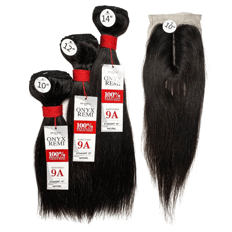 14"-16"-18" 3 Straight Bundles 9A + 4" x 4" U-Shaped Lace Front Closure
