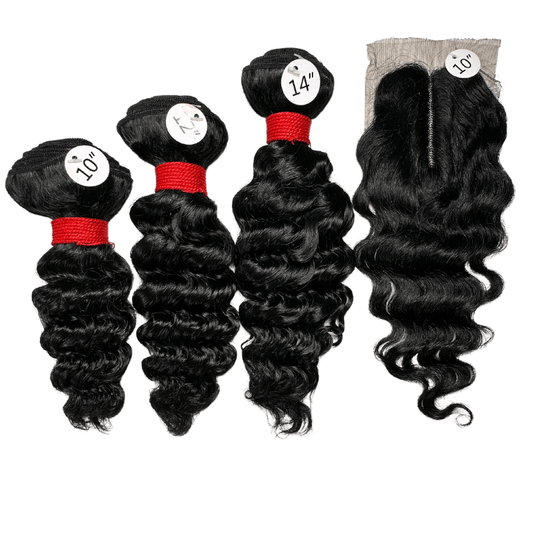 Onyx Remi 3 Deep Wave Bundles 9A + 4" x 4" U-Shaped Lace Front Closure
