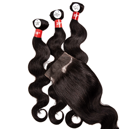 3 Body Wave Bundles And 4"x5" Pre-Plucked HD Lace Closure With Baby Hair - Natural