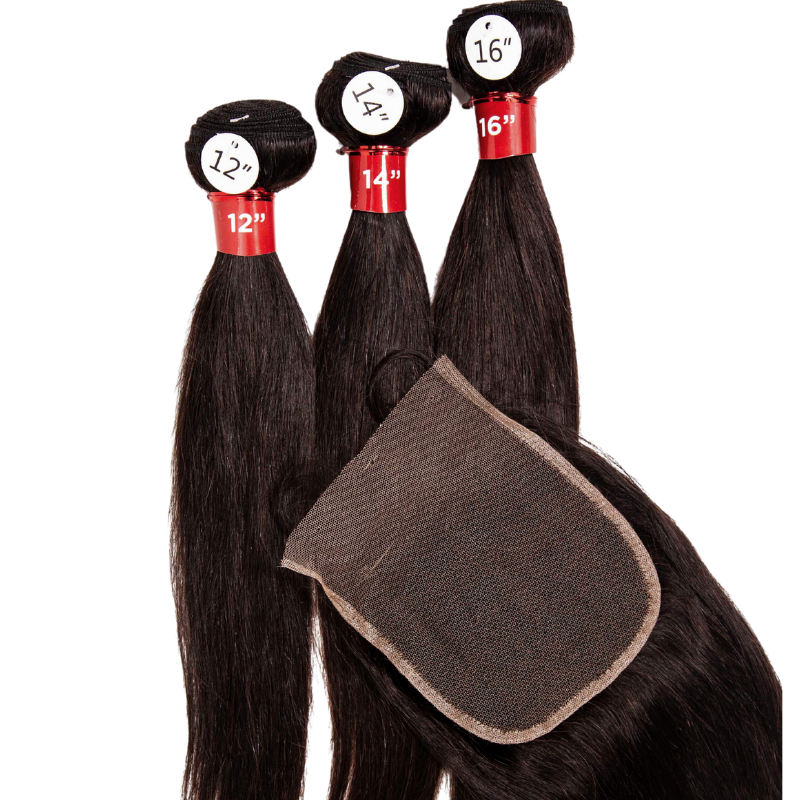 3 Straight Bundles With 4x5 Pre-Plucked HD Lace U-Shaped Closure With Baby Hair