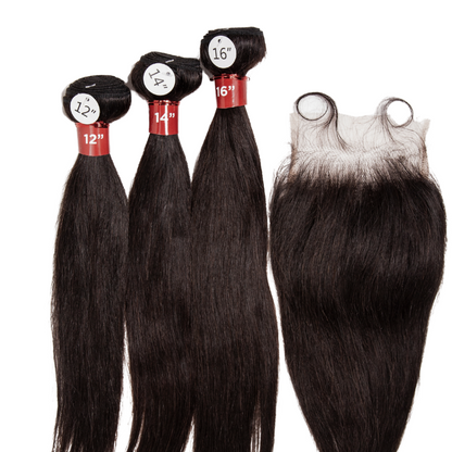 3 Straight Bundles With 4x5 Pre-Plucked HD Lace U-Shaped Closure With Baby Hair