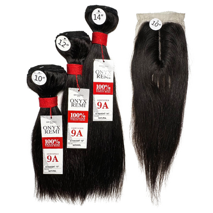 3 Straight Bundles 9A And 4"x4" U-Shaped Lace Front Closure - Natural
